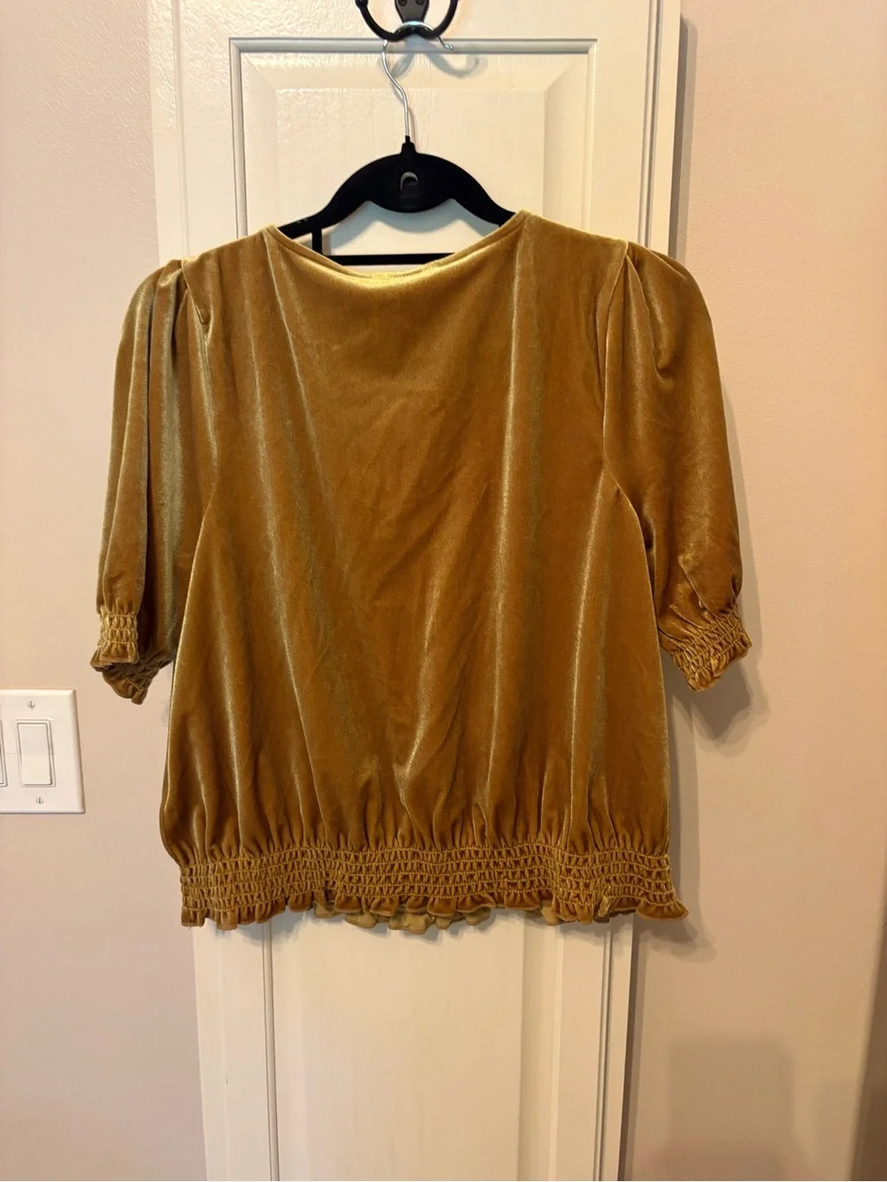 Madewell Velvet Wrap V-Neck Puff Sleeve Top - Gold